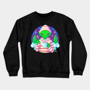Christmas Funny Alien Drinking Coffee Wearing Sweater Crewneck Sweatshirt